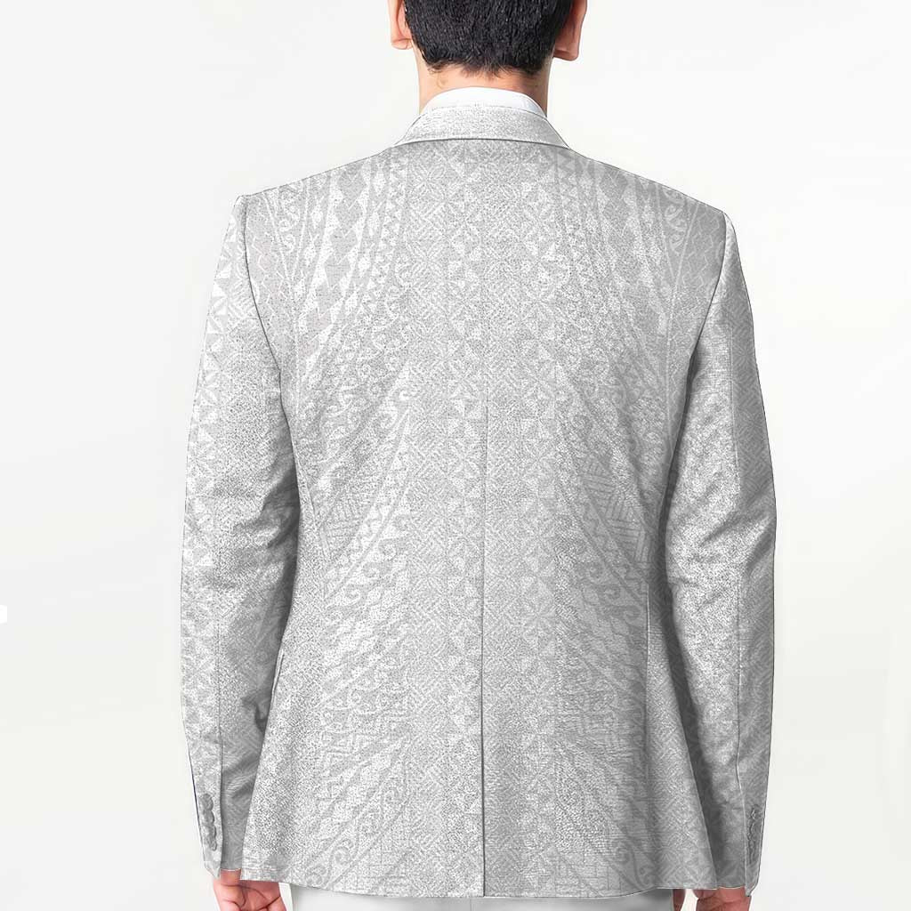 Lotu Tamaiti White Tongan Ngatu Blazer Polynesian Tribal Fonulei Pattern - Polynesian Pride