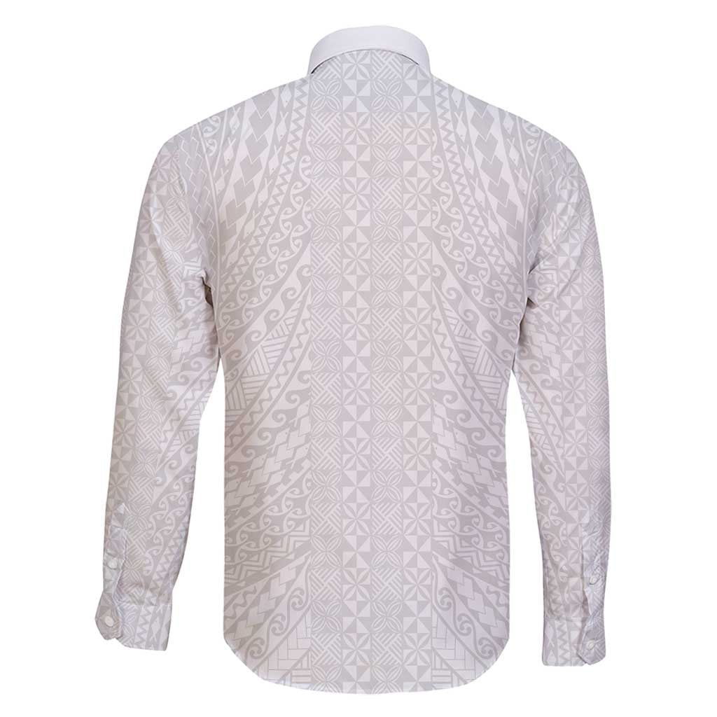 Lotu Tamaiti White Tongan Ngatu Family Matching Long Sleeve Bodycon Dress and Hawaiian Shirt Polynesian Tribal Fonulei Pattern LT9 - Polynesian Pride