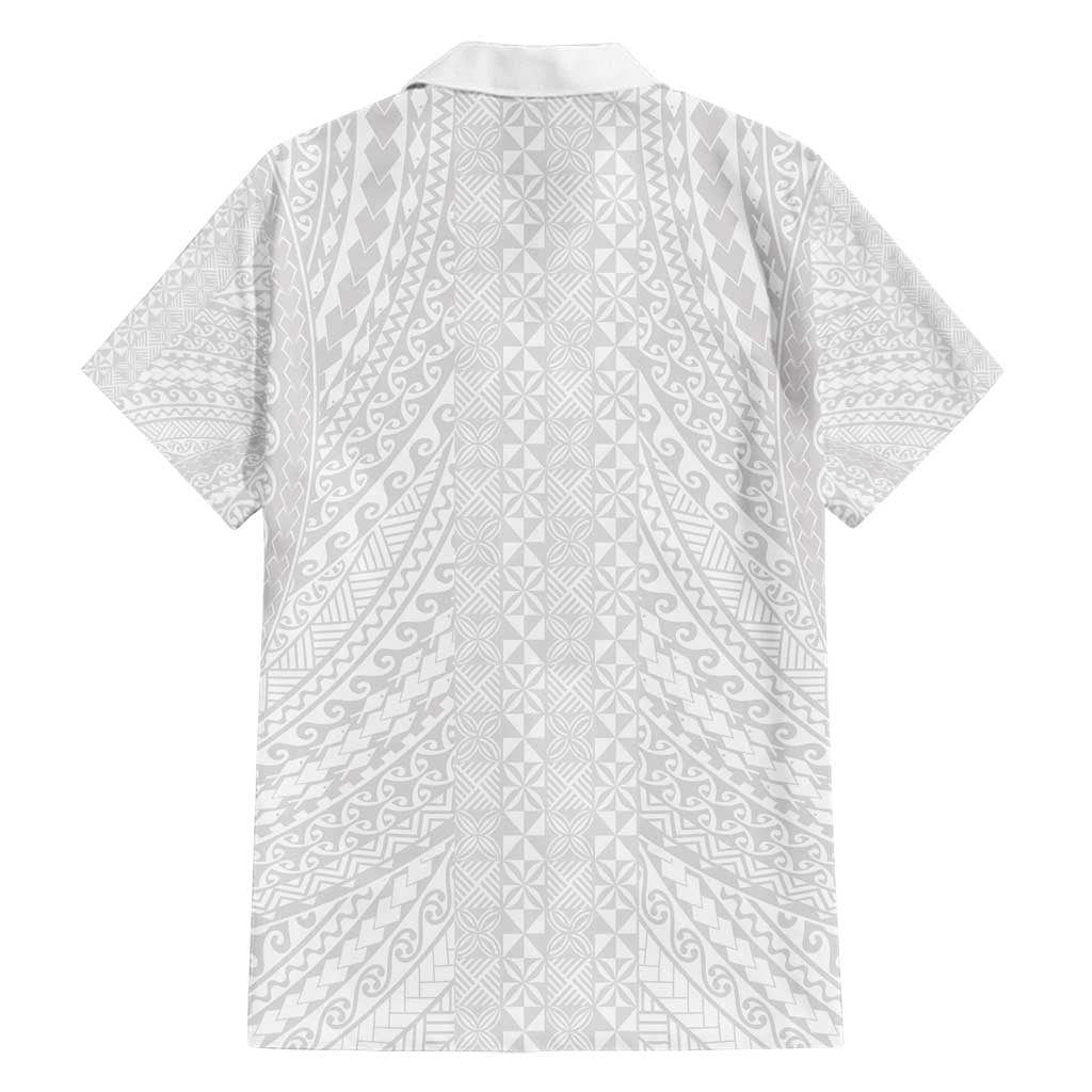 Lotu Tamaiti White Tongan Ngatu Family Matching Off Shoulder Maxi Dress and Hawaiian Shirt Polynesian Tribal Fonulei Pattern LT9 - Polynesian Pride