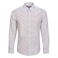 Lotu Tamaiti White Tongan Ngatu Family Matching Short Sleeve Bodycon Dress and Hawaiian Shirt Polynesian Tribal Fonulei Pattern LT9 Dad's Shirt - Long Sleeve White - Polynesian Pride
