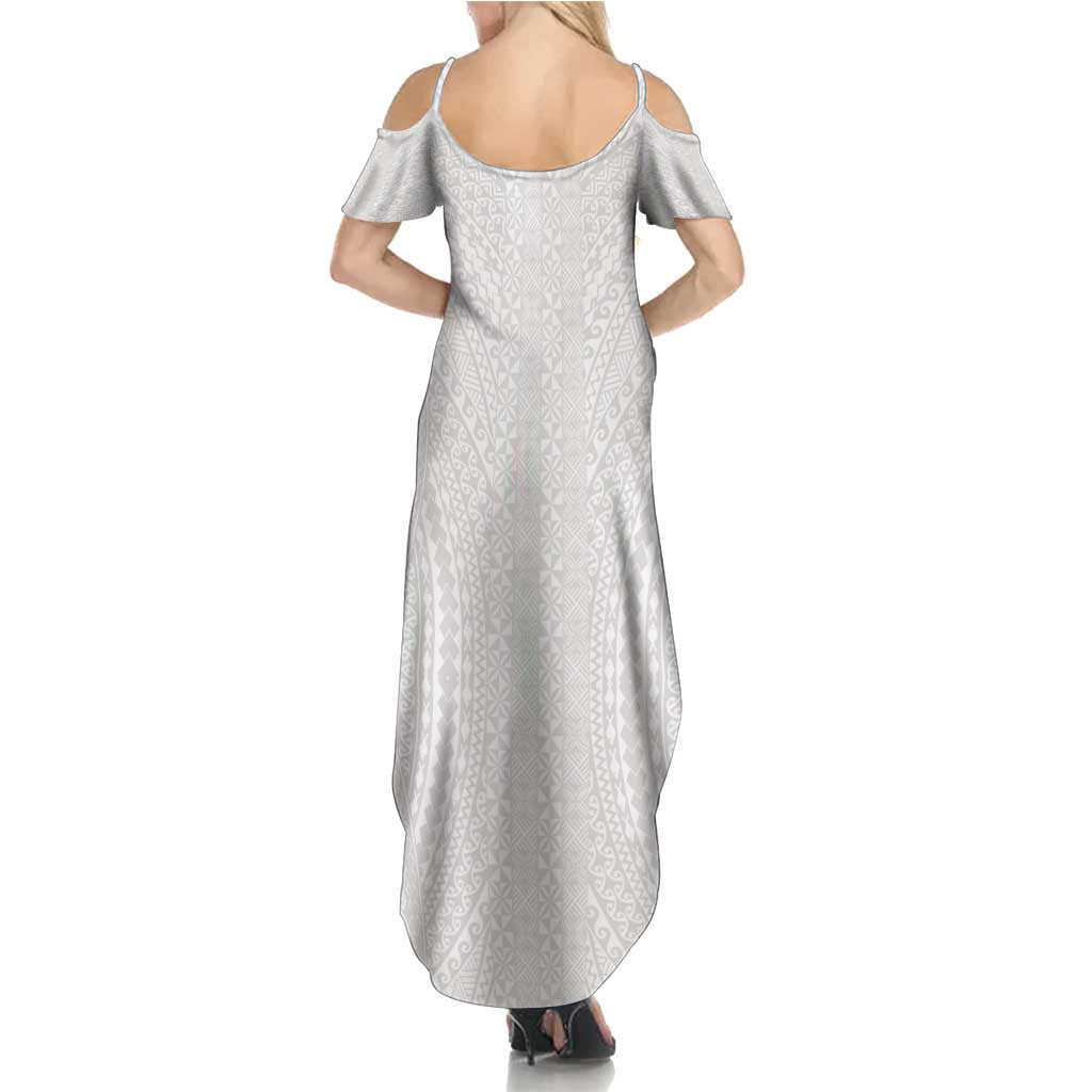 Lotu Tamaiti White Tongan Ngatu Family Matching Summer Maxi Dress and Hawaiian Shirt Polynesian Tribal Fonulei Pattern LT9 - Polynesian Pride