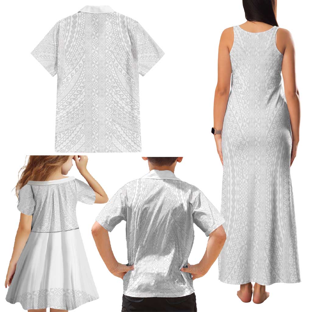 Lotu Tamaiti White Tongan Ngatu Family Matching Tank Maxi Dress and Hawaiian Shirt Polynesian Tribal Fonulei Pattern LT9 - Polynesian Pride