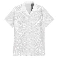 Lotu Tamaiti White Tongan Ngatu Family Matching Tank Maxi Dress and Hawaiian Shirt Polynesian Tribal Fonulei Pattern LT9 Dad's Shirt - Short Sleeve White - Polynesian Pride