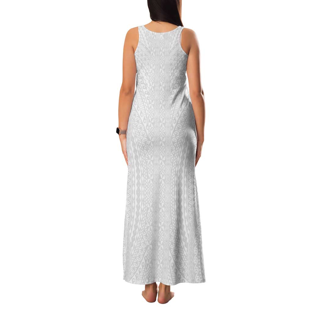 Lotu Tamaiti White Tongan Ngatu Family Matching Tank Maxi Dress and Hawaiian Shirt Polynesian Tribal Fonulei Pattern LT9 - Polynesian Pride