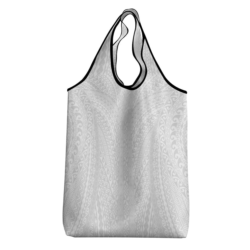 Lotu Tamaiti White Tongan Ngatu Grocery Bag Polynesian Tribal Fonulei Pattern - Polynesian Pride