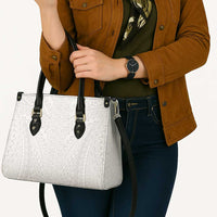 Lotu Tamaiti White Tongan Ngatu Leather Bag Polynesian Tribal Fonulei Pattern - Polynesian Pride