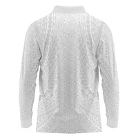 Lotu Tamaiti White Tongan Ngatu Long Sleeve Polo Shirt Polynesian Tribal Fonulei Pattern - Polynesian Pride