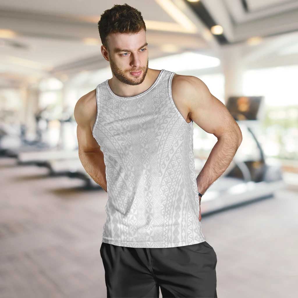 Lotu Tamaiti White Tongan Ngatu Men Tank Top Polynesian Tribal Fonulei Pattern - Polynesian Pride