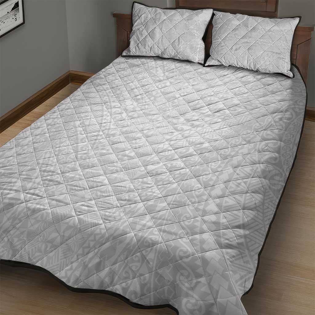 Lotu Tamaiti White Tongan Ngatu Quilt Bed Set Polynesian Tribal Fonulei Pattern - Polynesian Pride