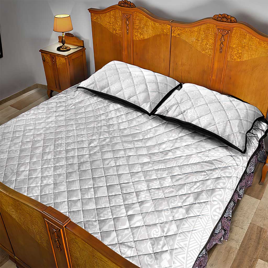 Lotu Tamaiti White Tongan Ngatu Quilt Bed Set Polynesian Tribal Fonulei Pattern - Polynesian Pride