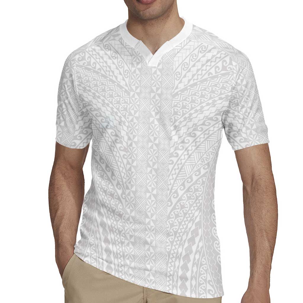 Lotu Tamaiti White Tongan Ngatu Rugby Jersey Polynesian Tribal Fonulei Pattern - Polynesian Pride