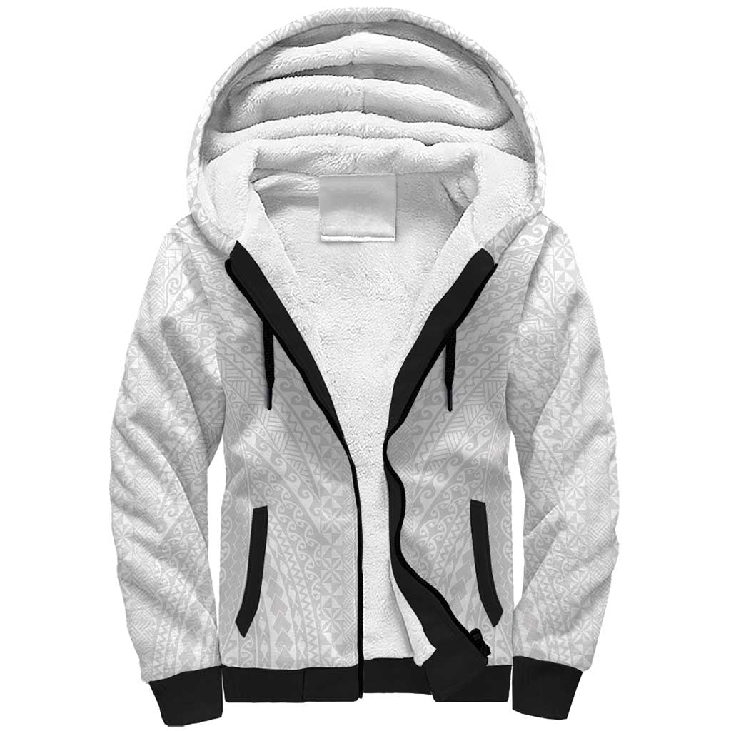 Lotu Tamaiti White Tongan Ngatu Sherpa Hoodie Polynesian Tribal Fonulei Pattern LT9 Unisex White - Polynesian Pride