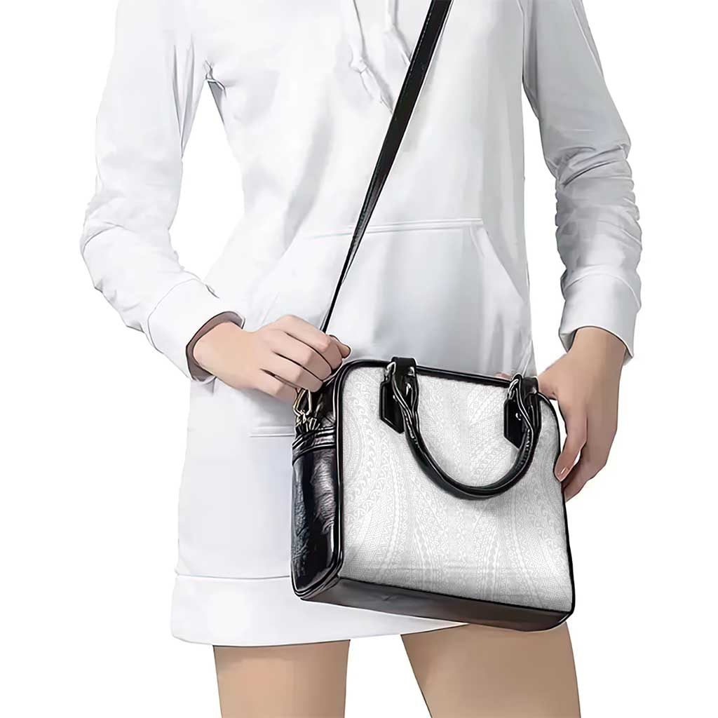 Lotu Tamaiti White Tongan Ngatu Shoulder Handbag Polynesian Tribal Fonulei Pattern - Polynesian Pride