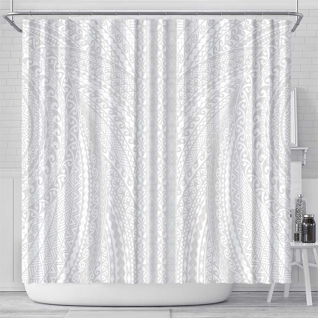 Lotu Tamaiti White Tongan Ngatu Shower Curtain Polynesian Tribal Fonulei Pattern - Polynesian Pride