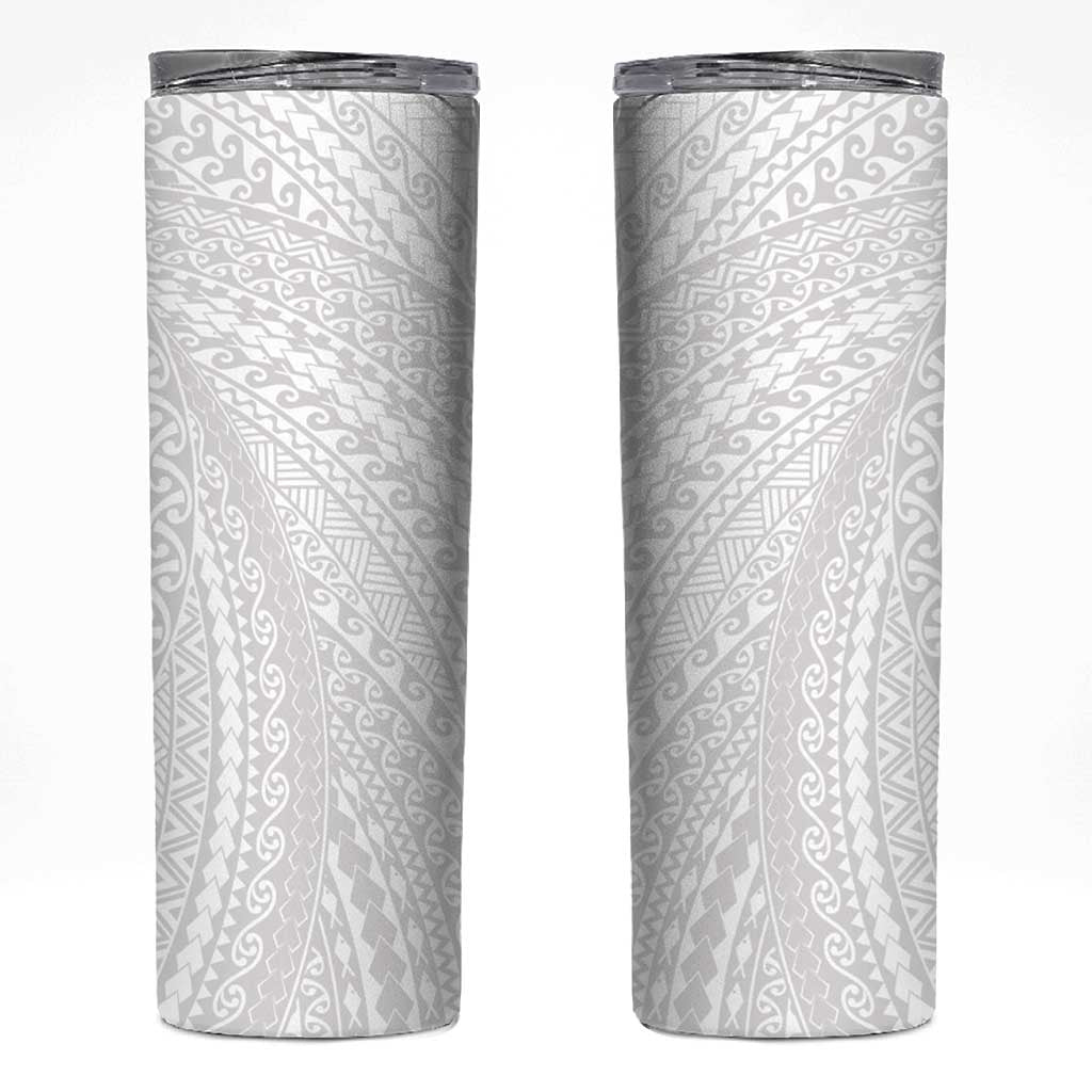 Lotu Tamaiti White Tongan Ngatu Skinny Tumbler Polynesian Tribal Fonulei Pattern LT9 White - Polynesian Pride