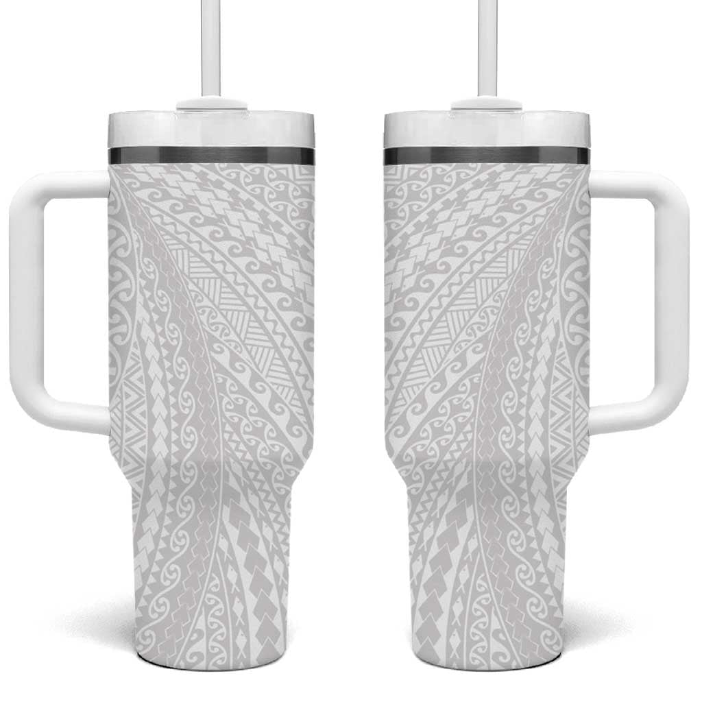 Lotu Tamaiti White Tongan Ngatu Tumbler With Handle Polynesian Tribal Fonulei Pattern - Polynesian Pride
