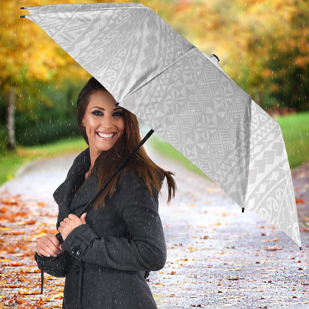 Lotu Tamaiti White Tongan Ngatu Umbrella Polynesian Tribal Fonulei Pattern - Polynesian Pride