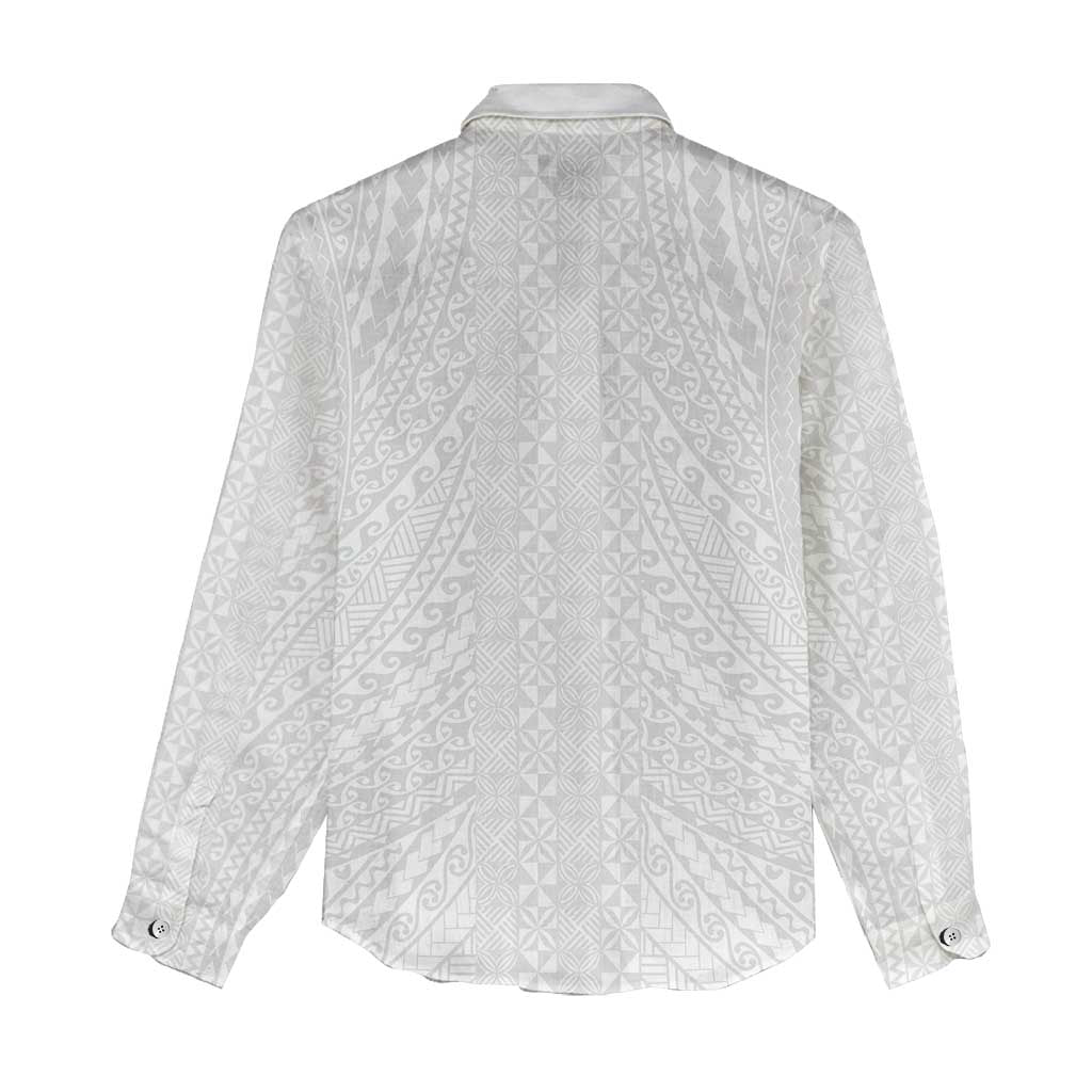 Lotu Tamaiti White Tongan Ngatu Women Casual Shirt Polynesian Tribal Fonulei Pattern LT9 - Polynesian Pride