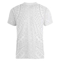 Lotu Tamaiti White Tongan Ngatu Women V-Neck T-Shirt Polynesian Tribal Fonulei Pattern - Polynesian Pride