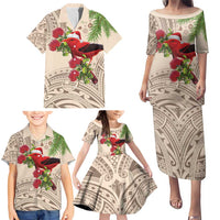 Christmas Hawaii with I'iwi Bird Family Matching Puletasi and Hawaiian Shirt Aloha Mele Kalikimaka - Beige Art LT9 - Polynesian Pride