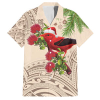 Christmas Hawaii with I'iwi Bird Family Matching Puletasi and Hawaiian Shirt Aloha Mele Kalikimaka - Beige Art LT9 Dad's Shirt - Short Sleeve Beige - Polynesian Pride