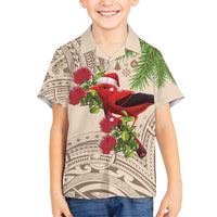 Christmas Hawaii with I'iwi Bird Family Matching Summer Maxi Dress and Hawaiian Shirt Aloha Mele Kalikimaka - Beige Art LT9 Son's Shirt Beige - Polynesian Pride