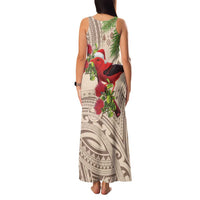 Christmas Hawaii with I'iwi Bird Family Matching Tank Maxi Dress and Hawaiian Shirt Aloha Mele Kalikimaka - Beige Art LT9 - Polynesian Pride