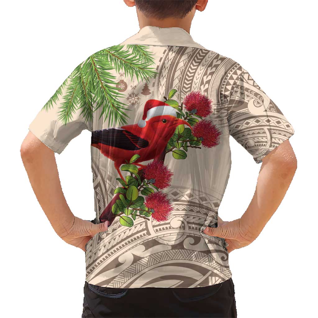 Christmas Hawaii with I'iwi Bird Hawaiian Shirt Aloha Mele Kalikimaka - Beige Art