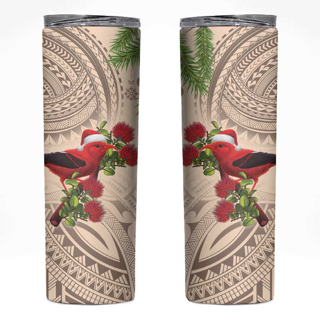 Christmas Hawaii with I'iwi Bird Skinny Tumbler Aloha Mele Kalikimaka - Beige Art LT9 Beige - Polynesian Pride