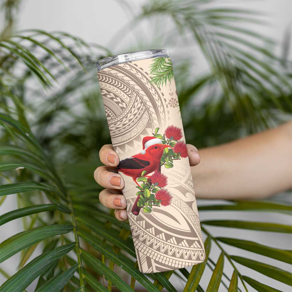 Christmas Hawaii with I'iwi Bird Skinny Tumbler Aloha Mele Kalikimaka - Beige Art LT9 - Polynesian Pride