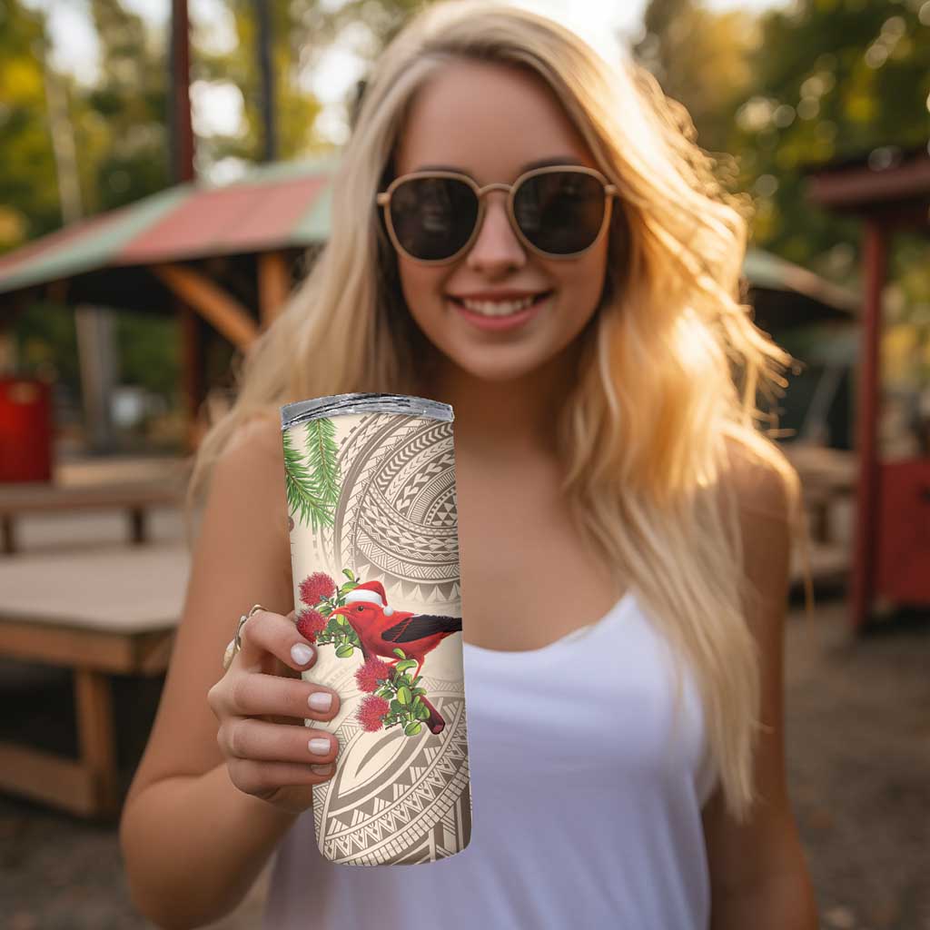 Christmas Hawaii with I'iwi Bird Skinny Tumbler Aloha Mele Kalikimaka - Beige Art LT9 - Polynesian Pride