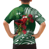 Christmas Hawaii with I'iwi Bird Family Matching Long Sleeve Bodycon Dress and Hawaiian Shirt Aloha Mele Kalikimaka - Green Art LT9 - Polynesian Pride
