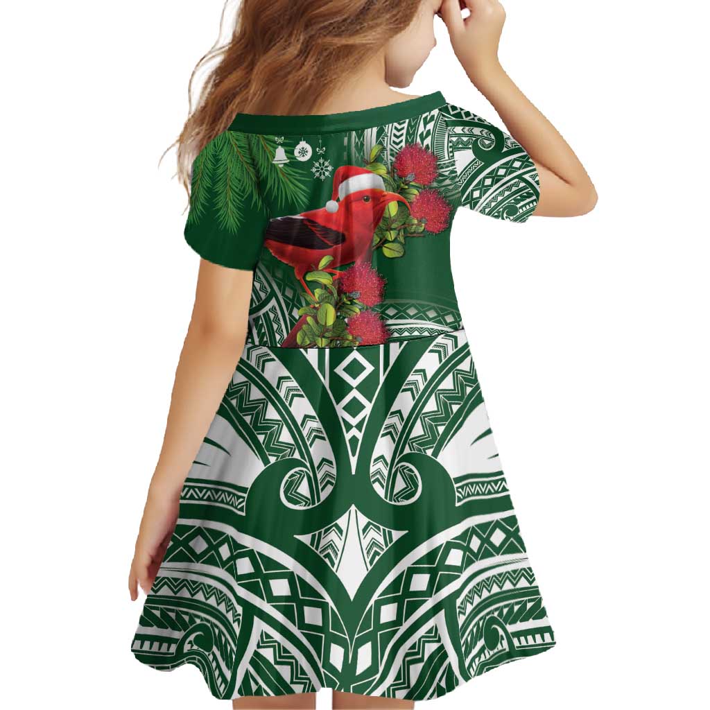 Christmas Hawaii with I'iwi Bird Family Matching Long Sleeve Bodycon Dress and Hawaiian Shirt Aloha Mele Kalikimaka - Green Art LT9 - Polynesian Pride