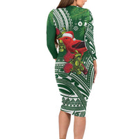Christmas Hawaii with I'iwi Bird Family Matching Long Sleeve Bodycon Dress and Hawaiian Shirt Aloha Mele Kalikimaka - Green Art LT9 - Polynesian Pride