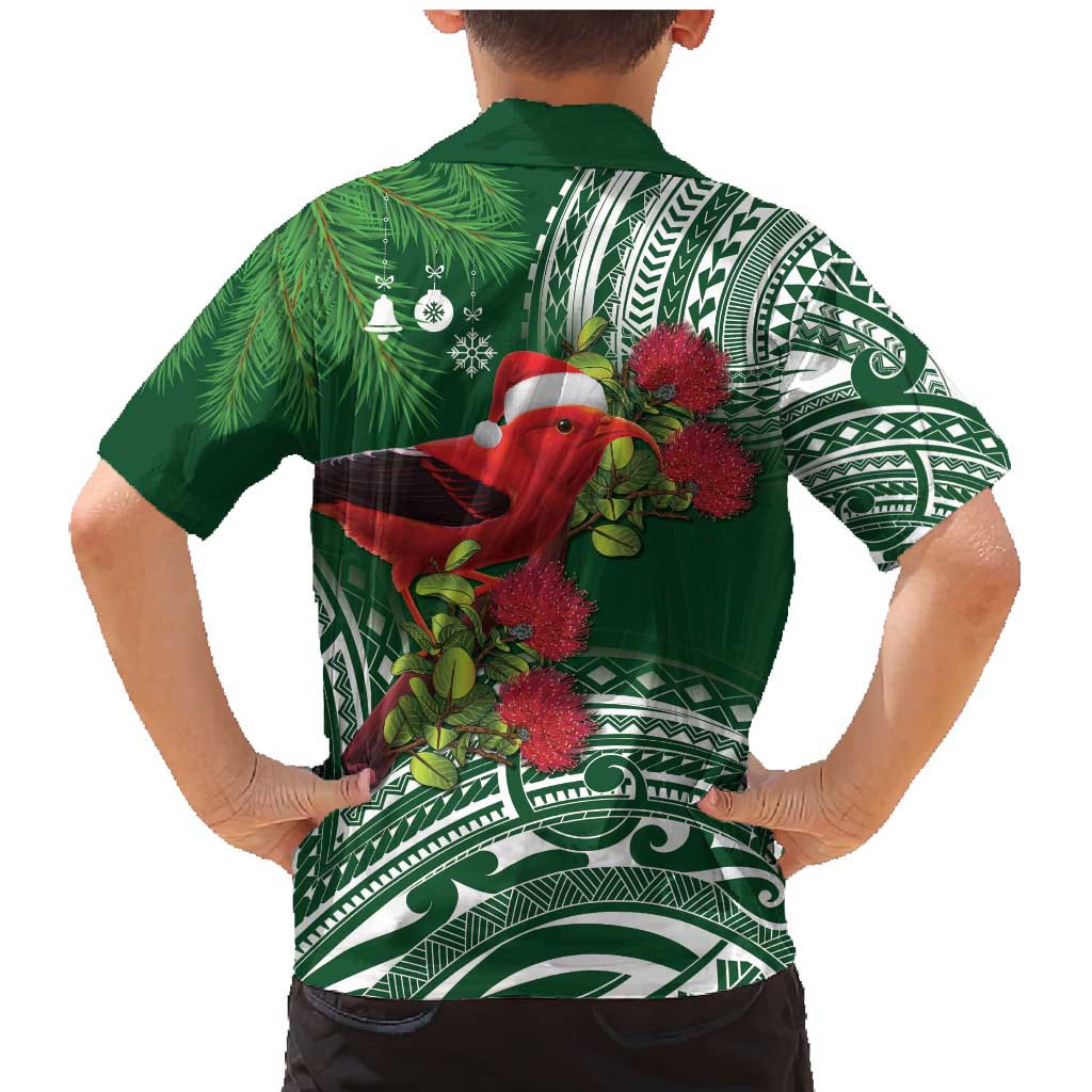 Christmas Hawaii with I'iwi Bird Family Matching Mermaid Dress and Hawaiian Shirt Aloha Mele Kalikimaka - Green Art LT9 - Polynesian Pride