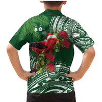 Christmas Hawaii with I'iwi Bird Family Matching Mermaid Dress and Hawaiian Shirt Aloha Mele Kalikimaka - Green Art LT9 - Polynesian Pride