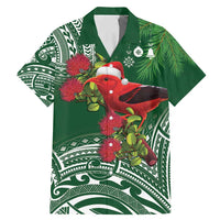 Christmas Hawaii with I'iwi Bird Family Matching Mermaid Dress and Hawaiian Shirt Aloha Mele Kalikimaka - Green Art LT9 Dad's Shirt - Short Sleeve Green - Polynesian Pride