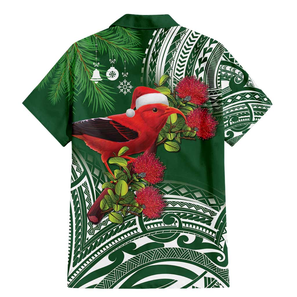 Christmas Hawaii with I'iwi Bird Family Matching Mermaid Dress and Hawaiian Shirt Aloha Mele Kalikimaka - Green Art LT9 - Polynesian Pride