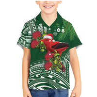 Christmas Hawaii with I'iwi Bird Family Matching Mermaid Dress and Hawaiian Shirt Aloha Mele Kalikimaka - Green Art LT9 Son's Shirt Green - Polynesian Pride