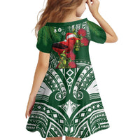 Christmas Hawaii with I'iwi Bird Family Matching Off Shoulder Maxi Dress and Hawaiian Shirt Aloha Mele Kalikimaka - Green Art LT9 - Polynesian Pride