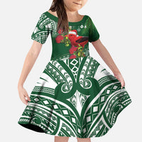 Christmas Hawaii with I'iwi Bird Family Matching Puletasi and Hawaiian Shirt Aloha Mele Kalikimaka - Green Art LT9 Daughter's Dress Green - Polynesian Pride