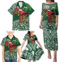 Christmas Hawaii with I'iwi Bird Family Matching Puletasi and Hawaiian Shirt Aloha Mele Kalikimaka - Green Art LT9 - Polynesian Pride
