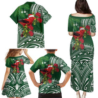 Christmas Hawaii with I'iwi Bird Family Matching Puletasi and Hawaiian Shirt Aloha Mele Kalikimaka - Green Art LT9 - Polynesian Pride