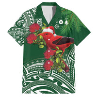 Christmas Hawaii with I'iwi Bird Family Matching Puletasi and Hawaiian Shirt Aloha Mele Kalikimaka - Green Art LT9 Dad's Shirt - Short Sleeve Green - Polynesian Pride