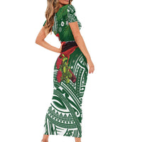 Christmas Hawaii with I'iwi Bird Family Matching Short Sleeve Bodycon Dress and Hawaiian Shirt Aloha Mele Kalikimaka - Green Art LT9 - Polynesian Pride