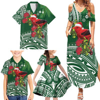 Christmas Hawaii with I'iwi Bird Family Matching Summer Maxi Dress and Hawaiian Shirt Aloha Mele Kalikimaka - Green Art LT9 - Polynesian Pride