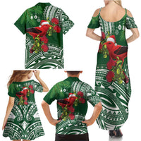 Christmas Hawaii with I'iwi Bird Family Matching Summer Maxi Dress and Hawaiian Shirt Aloha Mele Kalikimaka - Green Art LT9 - Polynesian Pride