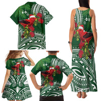 Christmas Hawaii with I'iwi Bird Family Matching Tank Maxi Dress and Hawaiian Shirt Aloha Mele Kalikimaka - Green Art LT9 - Polynesian Pride