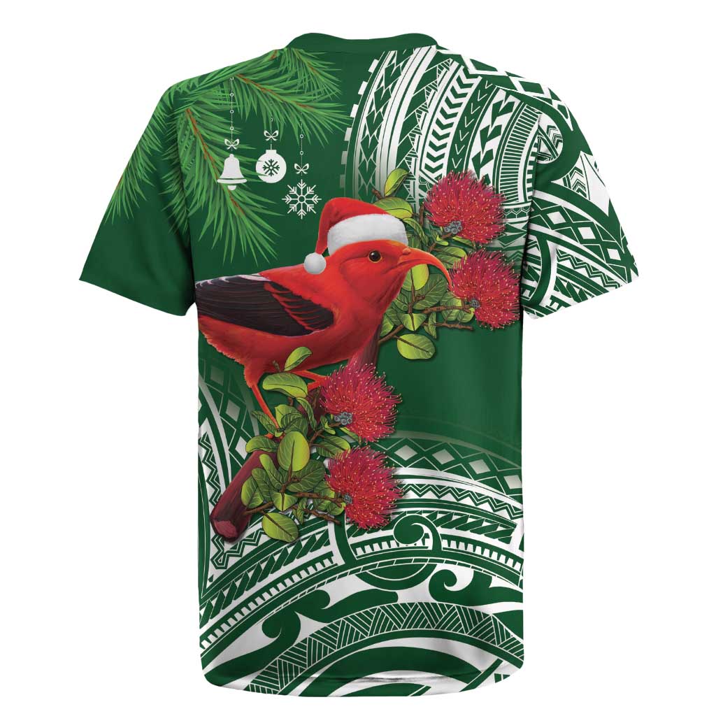 Christmas Hawaii with I'iwi Bird Rugby Jersey Aloha Mele Kalikimaka - Green Art