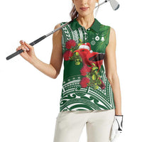 Christmas Hawaii with I'iwi Bird Women Sleeveless Polo Shirt Aloha Mele Kalikimaka - Green Art LT9 - Polynesian Pride